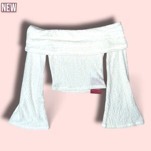 New Verdusa White Super Soft Long Sleeve Crop Top Sweater